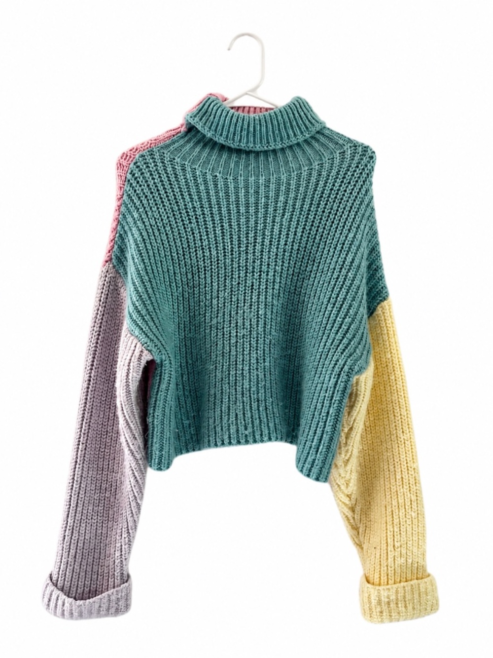 ZARA Girls Pastel Colorblock Chunky Knit Turtleneck Sweater Size 11/12 152cm